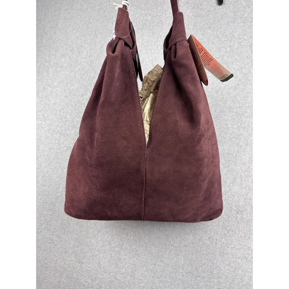 Divina Firenze Shoulder Bag Womens Large Burgundy Suede Leather Handmade Italy - Picture 10 of 11